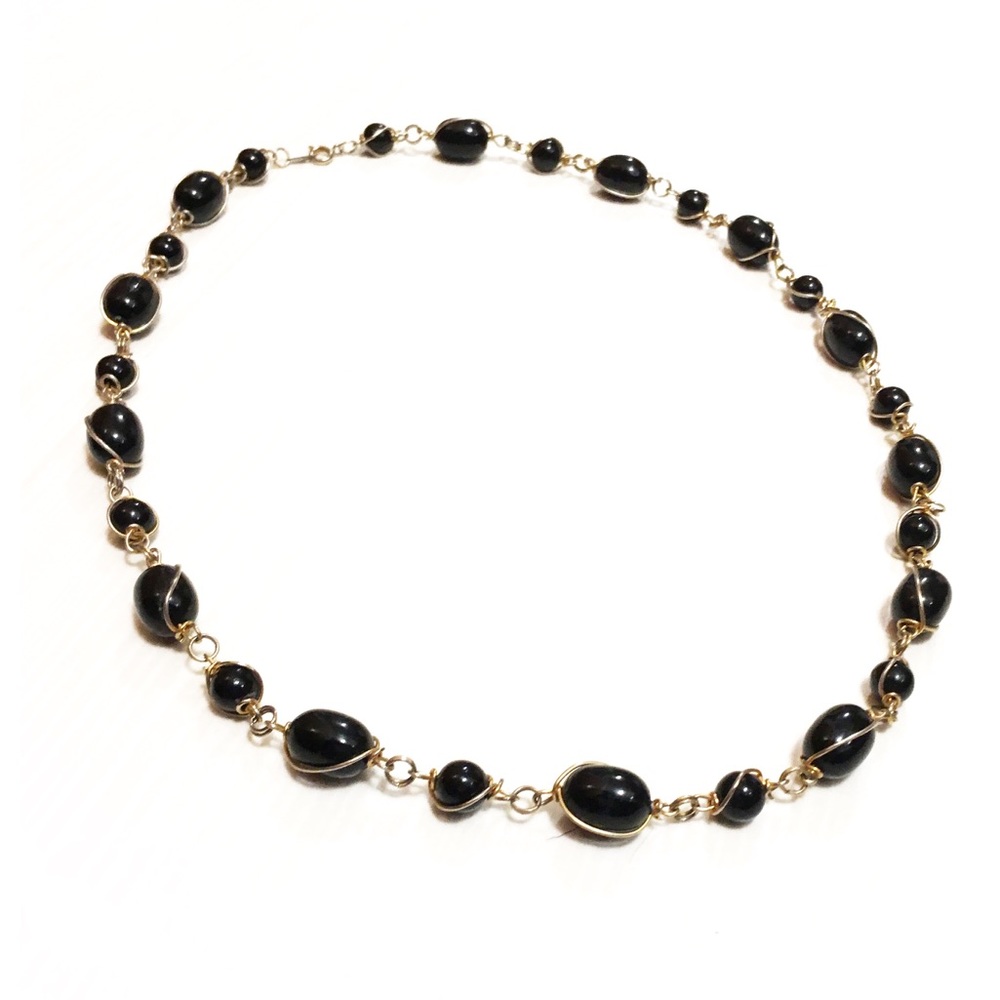 Vintage BOHO TRIBAL black + silver beaded necklace